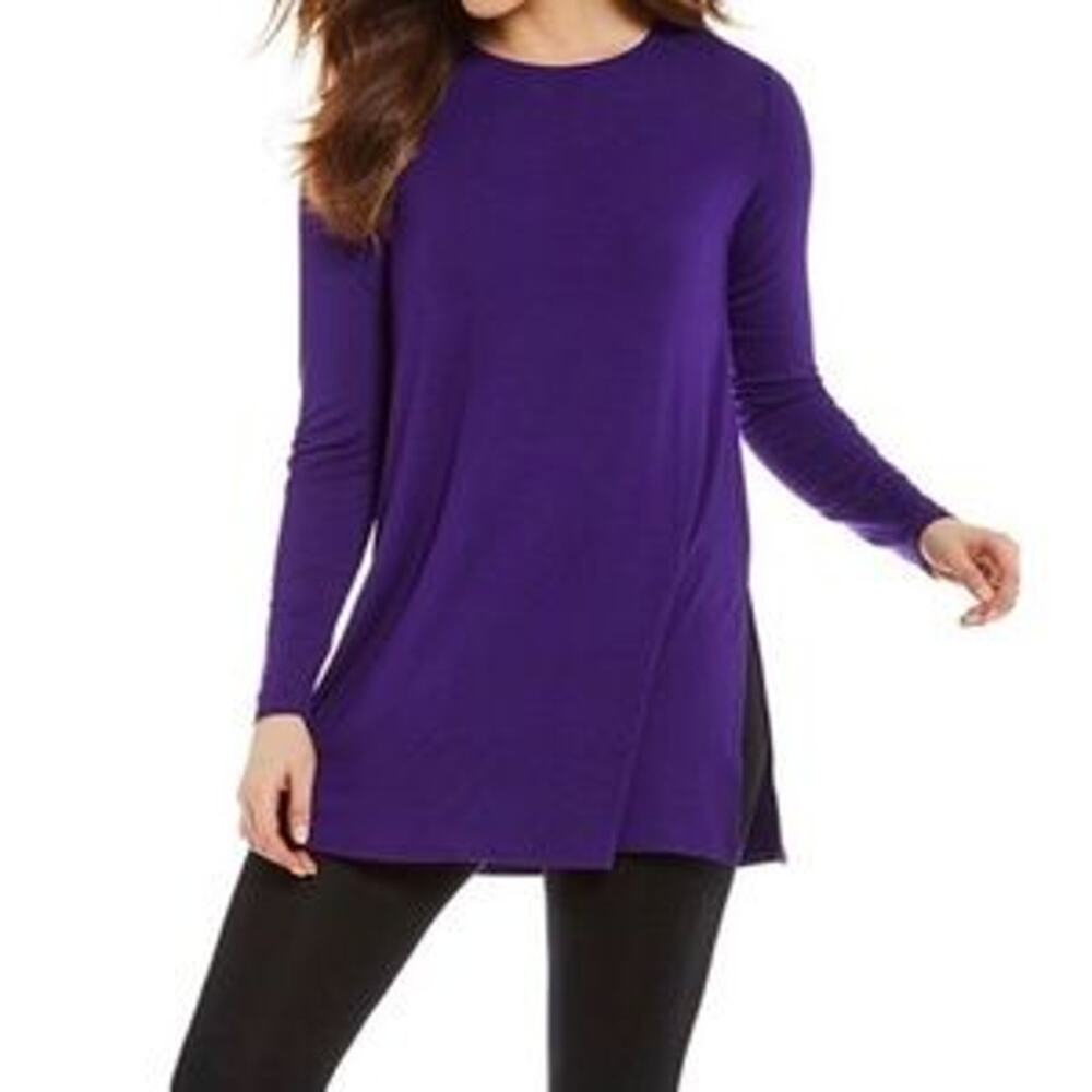Eileen Fisher Tunic XS Viscose Jersey Scoop Neck Long Sleeve Purple
